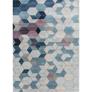 พรมเจเนซิส บลู แฮนด์เมด ขนาด 10 มม. ทำจากขนสัตว์ผสมวิสโคส รุ่น Taq-186 ลายเรขาคณิตแบบเส้น ลายนามธรรม สำหรับบ้าน ทางเดิน รูปทรงสี่เหลี่ยมผืนผ้า ผลิตจากโพลีเอสเตอร์ - Product Image 1