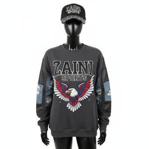 Sweat-shirt surdimensionné pour femmes Premium Cotton Fleece 320 GSM Patch Sleeve Eagle Embroidery Logo Custom Women respirant Sweatshirts - Product Image 1