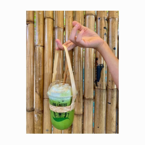 Portavasos de bambú biodegradable para llevar café té bebida portavasos de bambú hecho a mano Natural con correa de asa - Product Image 1