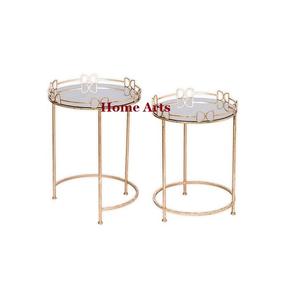 Set of 2 <b>Metal</b> And Glass Food Serving <b>Tray</b> With Stand Round Shape Customized Size Tea Coffee Serving <b>Tray</b> In Bulk - Product Image 1