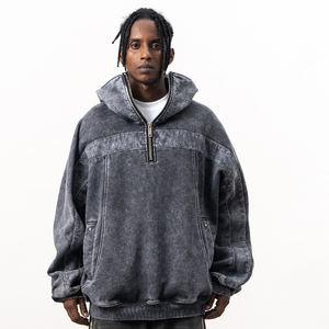 Fabricante Stonewash Pasamontañas Sudadera con capucha y Sudadera con capucha Ninja Bordado desgastado Lavado ácido de gran tamaño Media cremallera Sudadera con capucha Sudaderas - Product Image 1