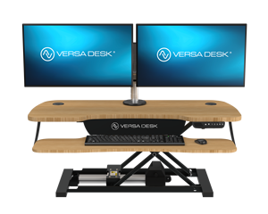 VersaDesk-Convertidor de escritorio eléctrico PowerPro Elite, moderno, negro, bambú, altura ajustable, soporte sentado, escritorio de oficina - Product Image 4