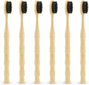 Brosse à dents manuelle à poils noirs en bois de bambou naturel avec poils moyens doux pour des dents et des gencives saines - Product Image 2