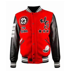 Wholesale Men's Varsity Jackets <b>Red</b> <b>Wool</b> Body Leather Sleeve Fashionable Embroidery Logo Lettermen Baseball Varsity Jacket - Product Image 1