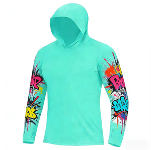 Sudadera con Capucha de Pesca de Manga Larga con Estampado de Grafiti Turquesa Neón, Protección Solar UV UPF50+, Secado Rápido y Absorción de Humedad - Product Image 2