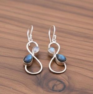 Pendientes de Labradorita Azul y Piedra Lunar Arcoíris, Pendientes de Plata de Ley 925, Chapados en Oro Amarillo y Rosa - Product Image 1