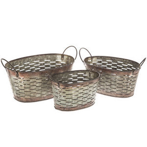 Dark Galvanized Metal Square Olive Buckets Set of 3 for Home and Garden Storage Vintage Decorative Bucket - Product Image 3