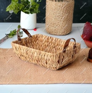Customized Eco-friendly Rectangular Water Hyacinth Storage Basket With 2 <b>Wooden</b> Handles <b>Kitchen</b> Water Hyacinth Serving Baskets - Product Image 2