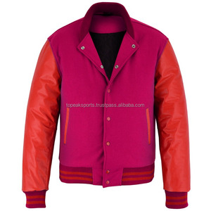 2026 OEM Best Selling <b>Red</b> <b>Wool</b> With Orange Leather Sleeves Varsity Jacket Men's High Quality Low MOQ Custom-Made Heated Jackets - Product Image 4