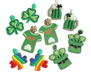 Pendientes bordados con cuentas de semillas de San Patricio hechos a mano para mujeres y niñas, lindas prendas de fiesta, perlas, diamantes, artesanías de MD - Product Image 1