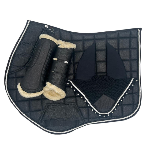 Lot De 3 Protections Cheval Sur Mesure : Tapis De Selle, Voiles Mouches Et Bottes Tendon – Coton Matelassé EV