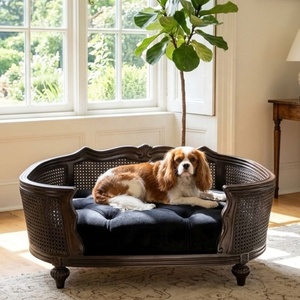 Lit pour animaux de compagnie en bois maison pour chien rotin chat canapé Antique lit pour chien classique chats et chiens lit canne en bois accessoires pour animaux de compagnie - Product Image 1