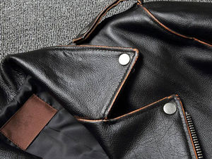 Classic Sales Genuine Leather Jacket for Motor Bikers <b>Slim</b> Cowhide Coat with Vintage Fashion Plus Size Canvas Fabric - Product Image 5