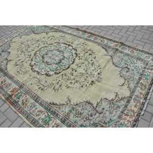 Alfombra Vintage, Alfombra Grande de 6.1x9.2 pies, Alfombra de Lana Verde Marrón - Product Image 4