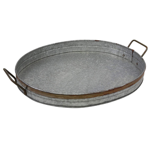 Plateau de service rond galvanisé rustique en métal avec poignées pour servir de la nourriture et des boissons pour les fêtes Fournitures pour la maison et les hôtels - Product Image 1