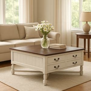 Table basse en teck d'Indonésie, table à thé minimaliste avec rangement, plateau relevable, coffre, table centrale pour salon moderne - Product Image 5