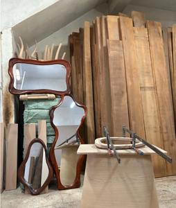 Hot Selling Premium Handmade Eco-Friendly <b>Lightweight</b> Art Deco Real Walnut Wooden Wall <b>Mirror</b> Asymmetrical Irregular Design - Product Image 2