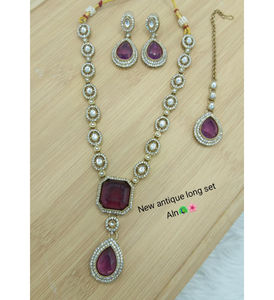 Latest Gold Plated Pearl Antique Long Kundan Necklace Set with Earrings & Maang <b>Tikka</b> Indian Bridal Wedding Jewelry for Women - Product Image 1