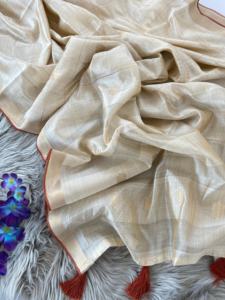 Ocasional Wear Kerala Cotton Tussar Silk With <b>Golden</b> Zari Work <b>Saree</b> Woman Fashion Manufacturer From Surat At Lowest Rate - Product Image 6