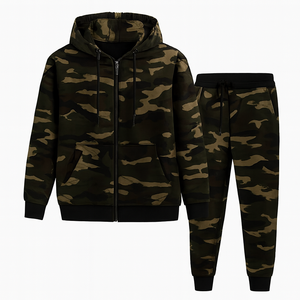 Ensemble de survêtement streetwear unisexe en gros, couleur unie, lourd, respirant, veste à capuche + pantalon de jogging - Product Image 1