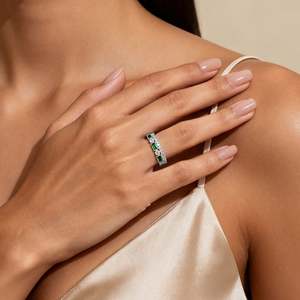 Bague d'éternité double rangée de luxe personnalisée Jeulia pour homme - Platine avec saphirs taillés et pierres turquoise - Product Image 6