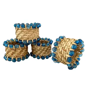 Hot Selling Rotan Blue Kraal Servet Ringen Eigentijdse Rotan Servetringen Voor Tafel Setting