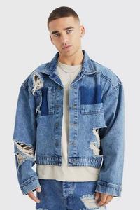 Veste en jean pour hommes avec logo personnalisé Vêtements de rue décontractés pour l'équitation Manteaux Veste en jean délavé - Product Image 2