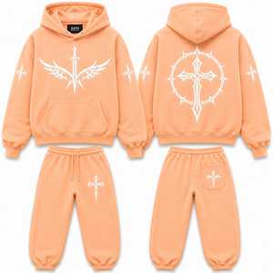 Ensemble de survêtement à capuche avec croix gothique et ailes d'ange, style streetwear, motif croix sacrée - Product Image 4