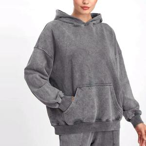 Hoodie en tricot délavé à l'acide, streetwear en gros, surdimensionné, personnalisé, pour femmes, épaules tombantes, entièrement personnalisé, 2025 - Product Image 3