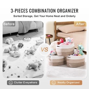 Ensemble de 2 paniers de rangement en macramé pour le maquillage, les produits de soin de la peau, les essentiels de la coiffeuse et l'organisation élégante de la table de toilette en provenance d'Inde - Product Image 3