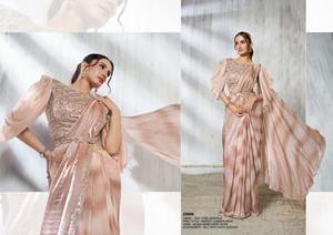 Ropa de fiesta Satén de seda con bordado Trabajo Listo para usar Sari Premium Trabajo manual Mujer Fabricación de moda de la India - Product Image 6