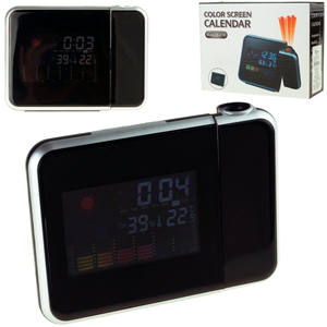 Station météo numérique AP28 avec thermomètre d'intérieur, horloge, alarme et projecteur, en plastique - Product Image 2