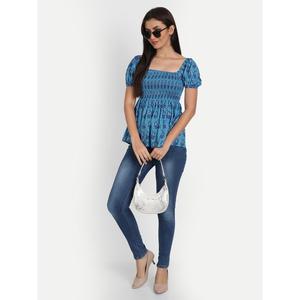 Casual Blue Cotton Half Sleeve <b>Top</b> Embroidered Vintage Design Sizes XL Spring Autumn Season Poplin <b>Linen</b> Knitted Rayon Viscose - Product Image 6