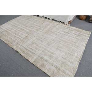 Alfombra turca Vintage moderna de 5,4x9,3 pies, Beige, hecha a mano, diseño clásico de retazos, lana, piel sintética de conejo, látex, pasillo rectangular - Product Image 4