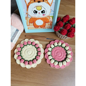 Round Classic Crochet Coaster 5mm Thick Reusable Soft Wool Drink Pad Coffee Tea <b>Table</b> <b>Protector</b> Made in Da Nang - Product Image 6