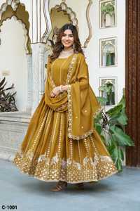 Robes Anarkali traditionnelles indiennes en géorgette, prêtes à porter, avec broderie lourde de sequins et dupatta - Product Image 6