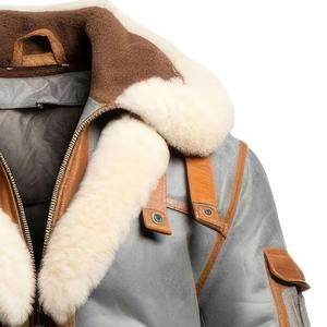 Personalizado para hombre Shearling chaquetas de cuero de vuelo Bomber piel de oveja con Sherpa Fur OEM chaqueta Casual para los hombres - Product Image 4