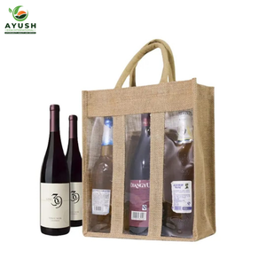 Sacs cadeaux pour bouteilles de vin en jute avec poignée en coton, sacs personnalisables pour offrir et emballer - Product Image 2