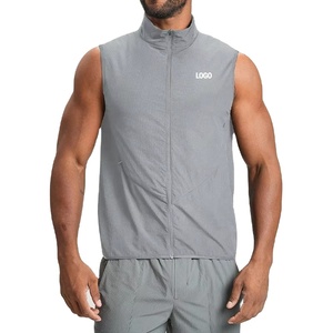 Camisetas sin mangas transpirables para hombre al por mayor con cremallera completa, camisetas de gimnasio sin mangas, chalecos de running con cuello alto, ropa exterior ligera - Product Image 1