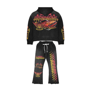 ชุดวอร์มแฟชั่นผู้ชายแบบขายส่ง สไตล์สตรีทแวร์สำหรับฤดูหนาว ทรงขาบาน มีฮู้ดพร้อมเชือกผูก  ลายพิมพ์ดีไซน์ตามสั่ง ปรับแต่งได้ - Product Image 6