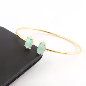 Amazonita Natural creativa personalizada para mujer, brazalete abierto de doble piedra, Juego de puntas chapadas en oro, brazalete ajustable - Product Image 3