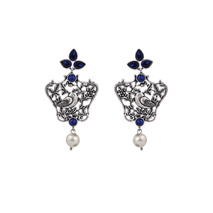 Boucles d'oreilles pendantes motif feuille d'oiseau bleu, bijoux en zircon pour mariages, motif en forme de plante - Product Image 2