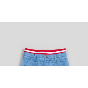 Gonna con volant per bambina Kinderkind con cintura in maglia a costine, denim blu, taglia 4T - Con decorazione a tasche - Product Image 2