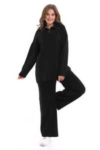 Prendas de punto de alta calidad para mujer, ropa informal de dos piezas a rayas, ropa de oficina, chándal de gran tamaño con cremallera, conjunto de suéter - Product Image 3