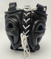 Protector de Cabeza de Boxeo Personalizable de Cuero Vacuno Genuino de Alta Calidad con Cordones, Negro, Transpirable, Ligero y de Secado Rápido
