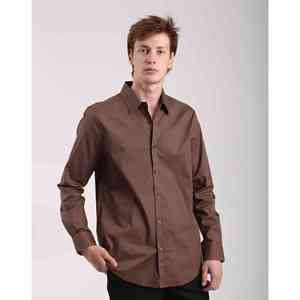 Camicia da Uomo Slim Fit in Cotone di Alta Qualità, Traspirante, a Maniche Lunghe, Fantasia Fantasia, Colore Cammello, su Misura - Product Image 2