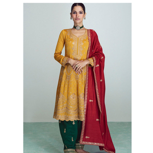 งานแต่งงานและงานปาร์ตี้ผ้าตาข่ายรูปผีเสื้ออย่างหนักลาย salwar Kameez พร้อมด้วยการปักและเขียนโค้ดใส่ทำงานผู้หญิงอัตราขายส่ง - Product Image 2