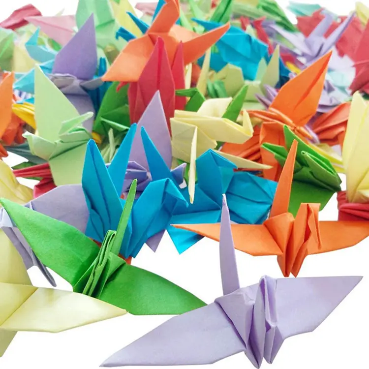 100 adet katlanmış gökkuşağı Origami vinçler Premade kağıt vinç el yapımı DIY kuş çelenk düğün doğum günü partisi süslemeleri için