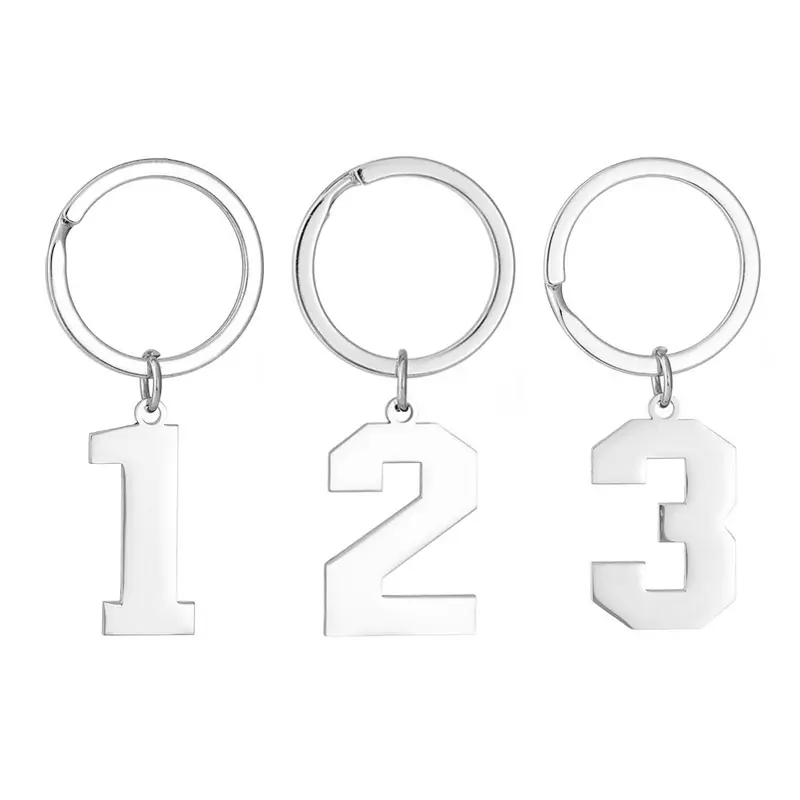 Cadeaux scolaires en vrac en acier inoxydable personnalisé porte-clés numéroté en métal