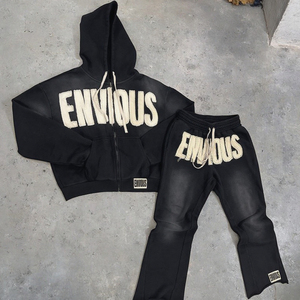 Survêtement évasé à empiècements pour hommes, survêtement évasé 100% coton, léger, hiver, streetwear, motif uni - Product Image 1